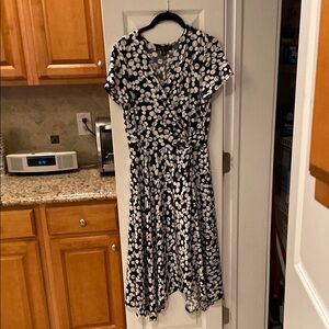 Perceptions Navy and White Polka Dot Wrap Midi Dress